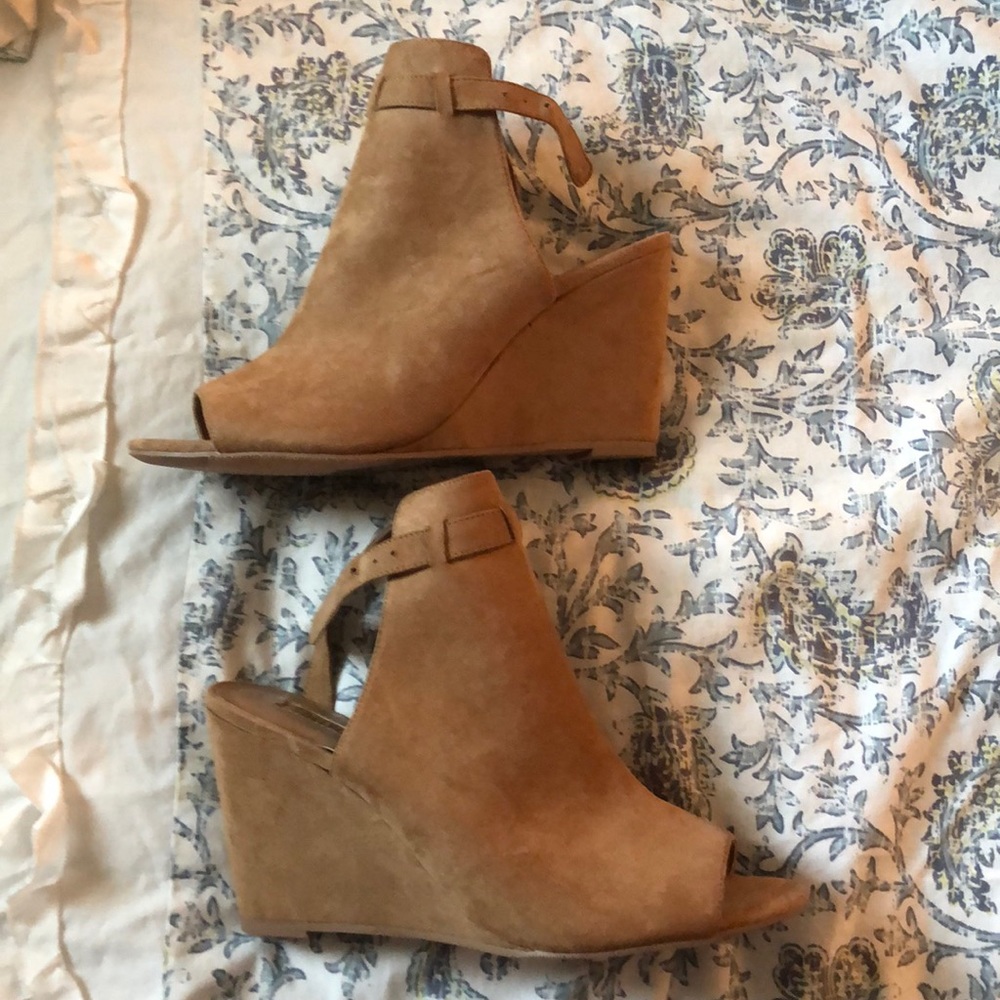 Peep toe booties with ankle strap